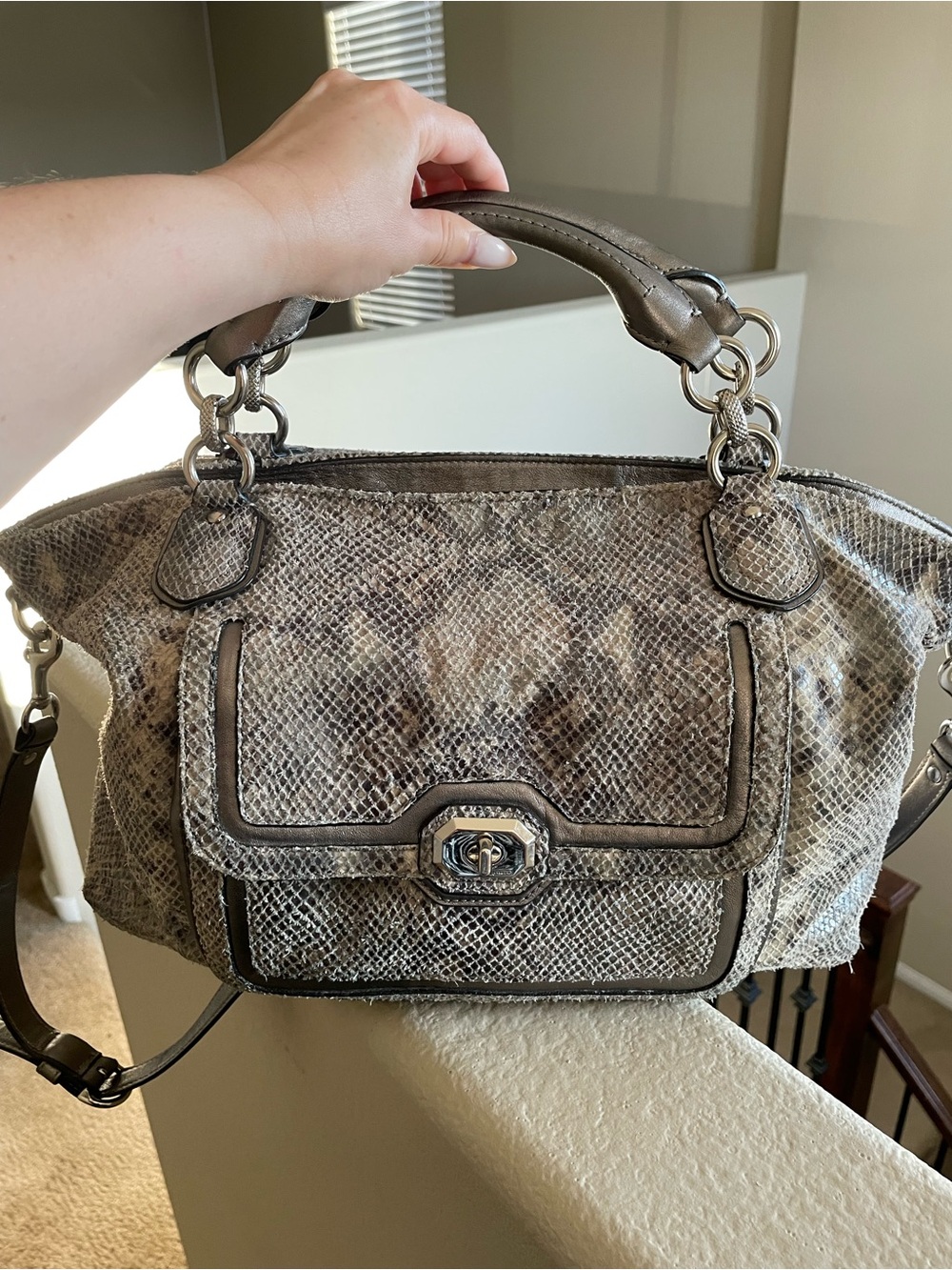 Coach Brown Snakeskin-Effect Crossbody Satchel